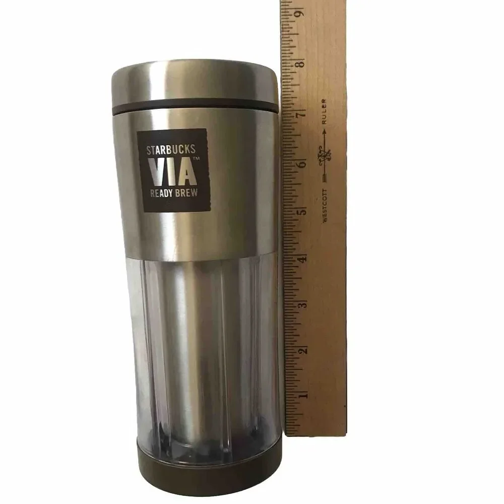 2010 STARBUCKS VIA Ready Brew Coffee Stainless Steel Travel Mug Tumbler 10 oz